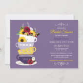 ブライダルシャワーティーパーティー – ひまわり、バラ、薄紫 招待状 (正面)