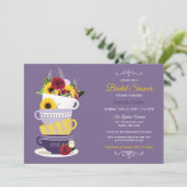 ブライダルシャワーティーパーティー – ひまわり、バラ、薄紫 招待状 (スタンド正面)