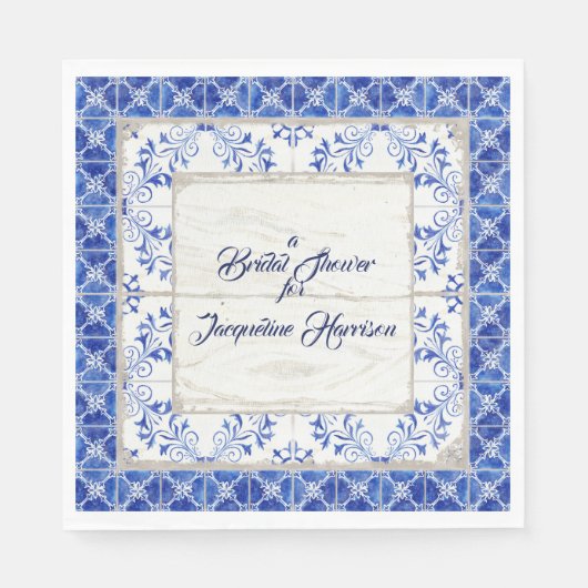 ブライダルシャワーティーランチョンブルーホワイトファームハウス スタンダードランチョンナプキン (正面)