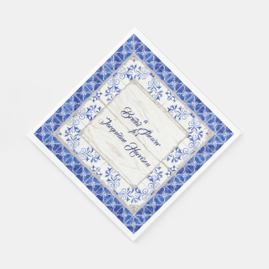 ブライダルシャワーティーランチョンブルーホワイトファームハウス スタンダードランチョンナプキン (角)