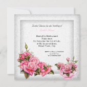 ブライダルシャワーティー結婚ズピかわいらしックローズブーケ 招待状 (裏面)