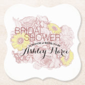 ブライダルシャワーテラコッタアウトラインブーケカスタム ペーパーコースター (正面)