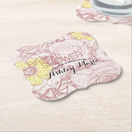 ブライダルシャワーテラコッタアウトラインブーケテンプレート ペーパーコースター