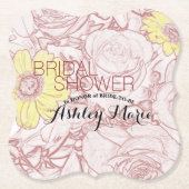 ブライダルシャワーテラコッタアウトラインブーケテンプレート ペーパーコースター (正面)