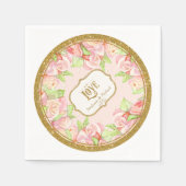 ブライダルシャワーテーブルデコールウォーターカラーローズブーケ スタンダードカクテルナプキン (正面)