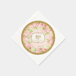 ブライダルシャワーテーブルデコールウォーターカラーローズブーケ スタンダードカクテルナプキン