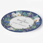 ブライダルシャワーデコールウォーターカラーブルーポピーフローラ ペーパープレート (アングル)