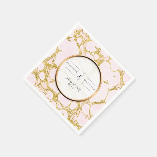 ブライダルシャワーデコールバラ金ゴールド大理石フェイクグリッター スタンダードカクテルナプキン (角)