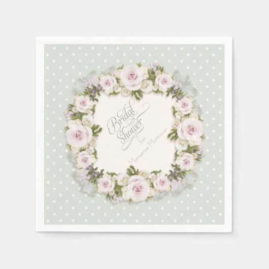 ブライダルシャワーデコールパーティーかわいらしバラ多肉性 スタンダードカクテルナプキン (正面)