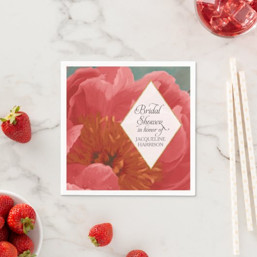 ブライダルシャワーデコールレッドピーニー金ゴールドフェイクグリッター スタンダードカクテルナプキン (インサイチュ)