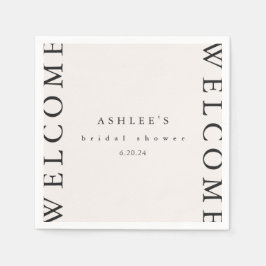 ブライダルシャワートゥープアンドブラックタイポグラフィウェルカム スタンダードカクテルナプキン