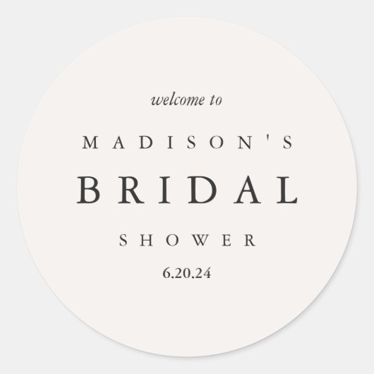 ブライダルシャワートゥープアンドブラックタイポグラフィウェルカム ラウンドシール (正面)