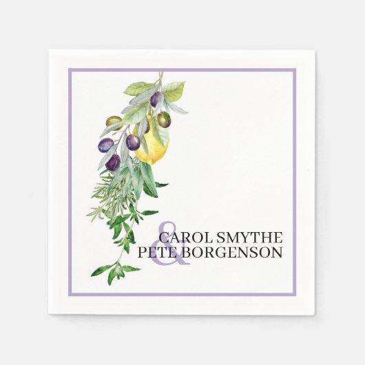 ブライダルシャワートスカーンレモンハーブ花嫁と花婿 スタンダードカクテルナプキン (正面)