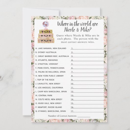 ブライダルシャワートラベルゲーム 招待状 (正面)