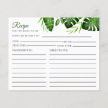 ブライダルシャワートロピカルジャングル葉レシピカード