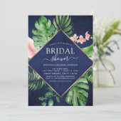 ブライダルシャワートロピカルパームウォーターカラーネイビーブルー 招待状 (スタンド正面)