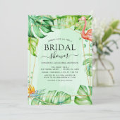 ブライダルシャワートロピカルフラミンゴパームウォーターカラー 招待状 (スタンド正面)