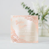 ブライダルシャワートロピカルリーフアイボリーバラ金ゴールド 招待状 (スタンド正面)