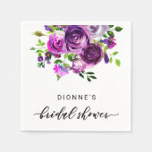 ブライダルシャワーナプキンズウォーターカラーパープルフローラ スタンダードカクテルナプキン (正面)