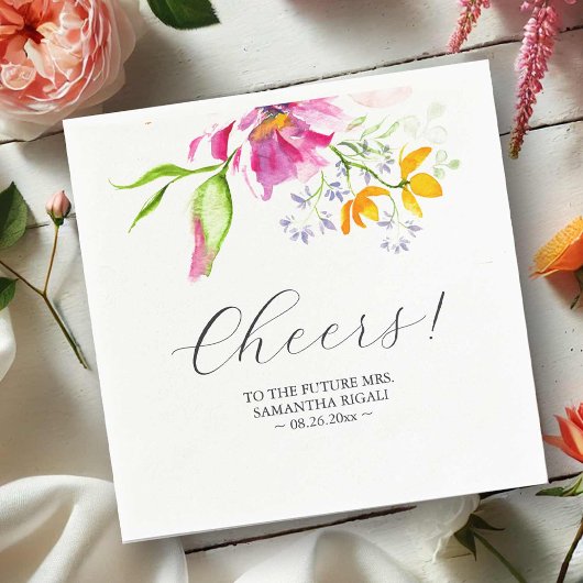 ブライダルシャワーナプキンズピンク水彩の花 スタンダードカクテルナプキン