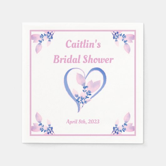 ブライダルシャワーナプキン – ピンクウォーター色ハート スタンダードカクテルナプキン (正面)