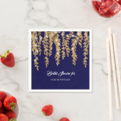 ブライダルシャワーネイビモダンー金ゴールドトゥインクルライツリーフ スタンダードカクテルナプキン (インサイチュ)