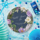 ブライダルシャワーネイビラベンダーアイボリー牡丹リース ペーパープレート (パーティー)