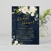 ブライダルシャワーネイビーシャンパンフローラ金ゴールド 箔招待状 (立ち正面)