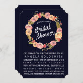 ブライダルシャワーネイビーフローラリース招待状 招待状 (正面/裏面)