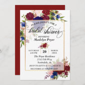 ブライダルシャワーネイビーブルゴーニュ金ゴールドフレーム金ゴールド 招待状 (正面/裏面)