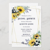 ブライダルシャワーネイビーブルーとヒマワリ 招待状 (正面/裏面)