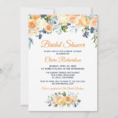 ブライダルシャワーネイビーブルーコーラルウォーター色フローラ 招待状 (正面)