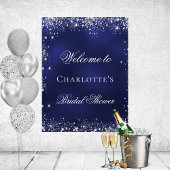 ブライダルシャワーネイビーブルーシルバーグリッター歓迎 ポスター