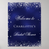 ブライダルシャワーネイビーブルーシルバーグリッター歓迎 ポスター (正面)
