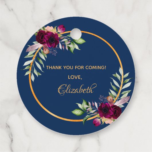 ブライダルシャワーネイビーブルーフローラブルゴーニュ フェイバータグ (裏面)