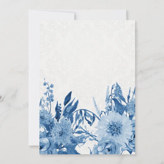 ブライダルシャワーネイビーブルーホワイトチンツダマスクフローラ 招待状 (裏面)