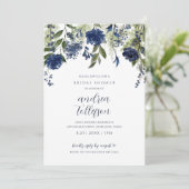 ブライダルシャワーネイビーブルーワイルドフラワーフローラ 招待状 (スタンド正面)