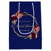 ブライダルシャワーネイビーブルー花模様ブルゴーニュ ミディアムペーパーバッグ (裏面)
