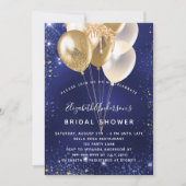ブライダルシャワーネイビーブルー金ゴールドバルーン華 招待状 (正面)