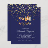 ブライダルシャワーネイビーブルー金ゴールド予算の招待 (正面/裏面)