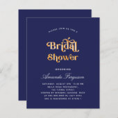 ブライダルシャワーネイビーブルー金ゴールド予算の招待 (正面/裏面)
