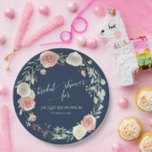 ブライダルシャワーネイビー赤面アイボリーバラリース ペーパープレート (パーティー)