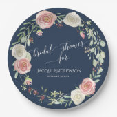 ブライダルシャワーネイビー赤面アイボリーバラリース ペーパープレート (正面)