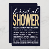 ブライダルシャワーネイビー金ゴールドグリッタータイポグラフィ 招待状 (正面/裏面)