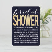 ブライダルシャワーネイビー金ゴールドグリッタータイポグラフィ 招待状 (スタンド正面)