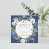 ブライダルシャワーネービーホワイトウォーターカラーポピーフローラ 招待状 (スタンド正面)