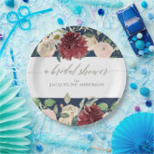 ブライダルシャワーネービー赤面ブルゴーニュバラフローラ ペーパープレート (パーティー)