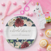 ブライダルシャワーネービー赤面ブルゴーニュバラフローラ ペーパープレート (パーティー)