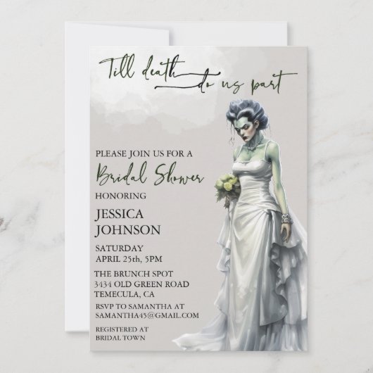 ブライダルシャワーハロウィーンフランケンシュタインの花嫁 招待状 (正面)