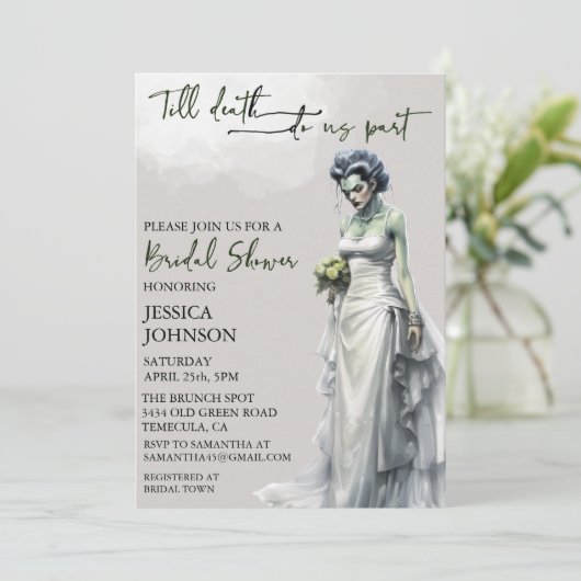 ブライダルシャワーハロウィーンフランケンシュタインの花嫁 招待状 (スタンド正面)